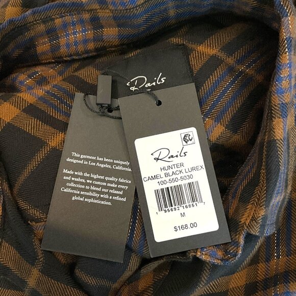 NWT Rails Hunter Shirt Camel Black Lurex Plaid Button Down Size Medium M - Picture 9 of 13